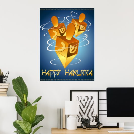 Happy Hanukka Dreidels Print (Thuiskantoor)