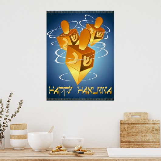 Happy Hanukka Dreidels Print (Keuken)