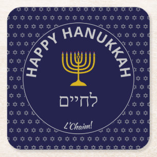 Happy Hanukkah ל י י L'Chaim Star van David Kartonnen Onderzetters
