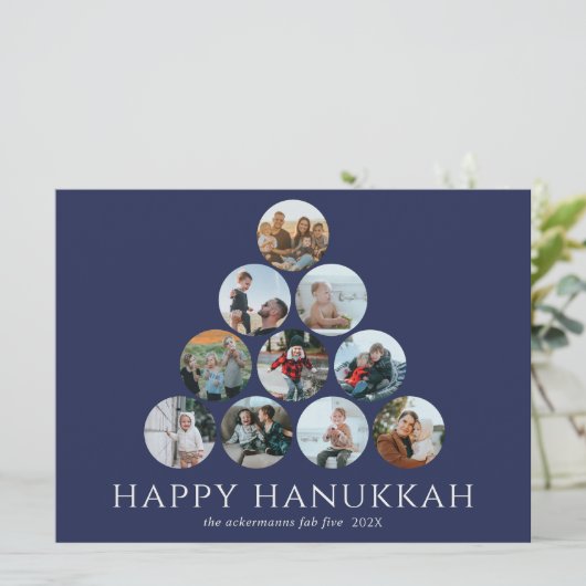 Happy Hanukkah 10 Photo Navy Blue White (Staand voorkant)