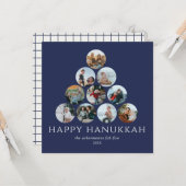 Happy Hanukkah 10 Photo Square Blue White Kaart (Voorkant / Achterkant in situ)