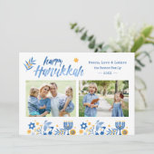 Happy Hanukkah 2 Foto Joods Festive Feestdagenkaart (Staand voorkant)