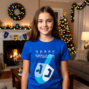 Happy Hanukkah 2 met blauwe Dreidel T-shirt