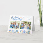 Happy Hanukkah 2 Photo Feestdagen Kaart<br><div class="desc">Send your Wishes with this Photo Holiday Card that feature a Watercolor Happy Hanukkah Script and Jewish Holiday Symbols to highlight your greeting message.</div>