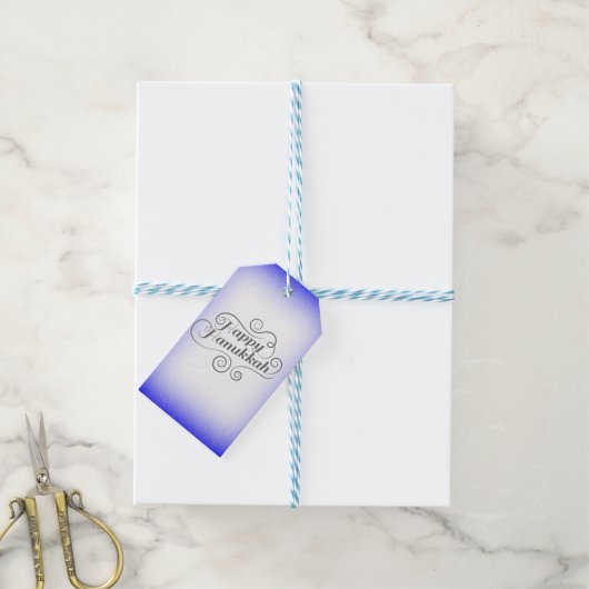 Happy Hanukkah 2-tone blauw witte achtergrond Cadeaulabel (Met Touw)
