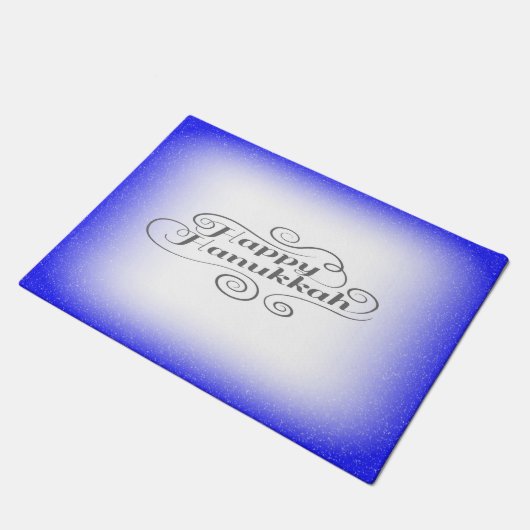 Happy Hanukkah 2-tone blauw witte achtergrond Deurmat (Schuin)