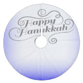 Happy Hanukkah 2-tone blauw witte achtergrond Fleece Kerstboom Rok (Voorkant)
