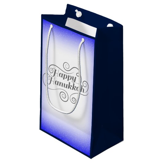 Happy Hanukkah 2-tone blauw witte achtergrond Klein Cadeauzakje (Voorkant Gekanteld)