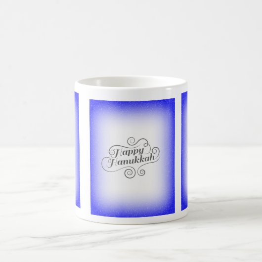Happy Hanukkah 2-tone blauw witte achtergrond Koffiemok (Center)
