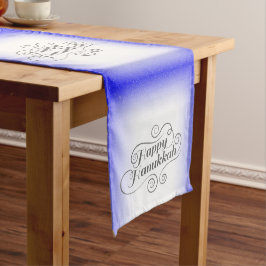 Happy Hanukkah 2-tone blauw witte achtergrond Korte Tafelloper