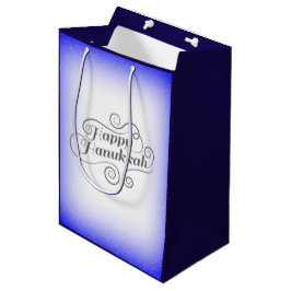 Happy Hanukkah 2-tone blauw witte achtergrond Medium Cadeauzakje
