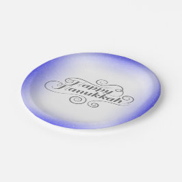 Happy Hanukkah 2-tone blauw witte achtergrond Papieren Bordje