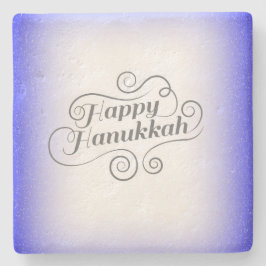Happy Hanukkah 2-tone blauw witte achtergrond Stenen Onderzetter