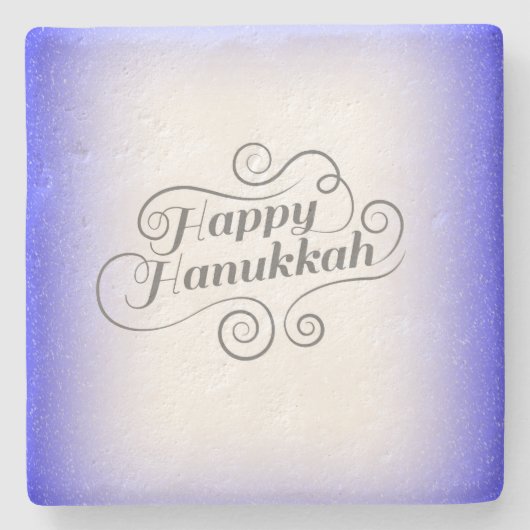 Happy Hanukkah 2-tone blauw witte achtergrond Stenen Onderzetter (Voorkant)
