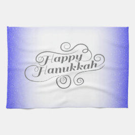 Happy Hanukkah 2-tone blauw witte achtergrond Theedoek