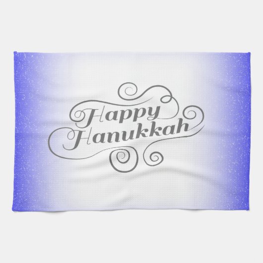 Happy Hanukkah 2-tone blauw witte achtergrond Theedoek (Horizontaal)
