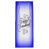 Happy Hanukkah 2-tone blauw witte achtergrond Wijn Cadeautas (Achterkant)