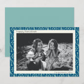 Happy Hanukkah Aangepaste foto Blauw Floral Boho Feestdagenkaart (Voorkant / Achterkant)