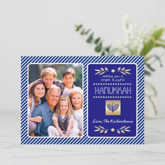 Happy Hanukkah. Aangepaste foto Feestdagenkaart (Staand voorkant)