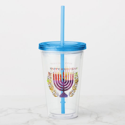 Happy Hanukkah Acrylic Tumbler Acryl Drinkbeker (Voorkant)