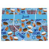 Happy Hanukkah Add Name Blue Dreidel Menorah  Groot Cadeauzakje (Voorkant)