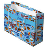 Happy Hanukkah Add Name Blue Dreidel Menorah Groot Cadeauzakje (Voorkant Gekanteld)