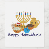 Happy Hanukkah and cute Hanukkah characters Wijn Etiket (Enkel label)