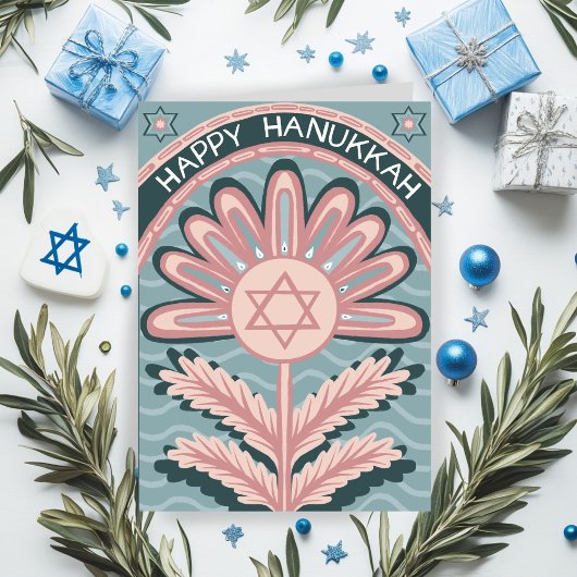 Happy Hanukkah Art Nouveau Bloom Holiday Kaart