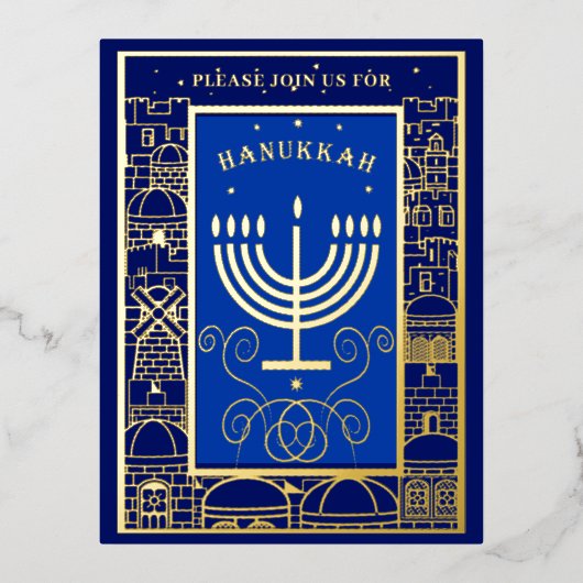 Happy Hanukkah Beautiful Jewish Holiday Menorah Folie Uitnodiging Briefkaart (Voorkant)