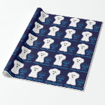 Happy Hanukkah Bichon Frise Menorah Wrapping Paper Cadeaupapier<br><div class="desc">Blue Menorah met Bichon Frise Dog Hanukkah Design Gift Wrap</div>