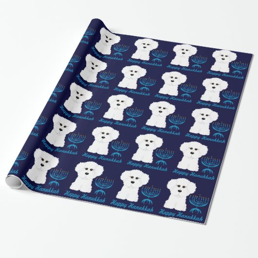 Happy Hanukkah Bichon Frise Menorah Wrapping Paper Cadeaupapier (Uitgerold)