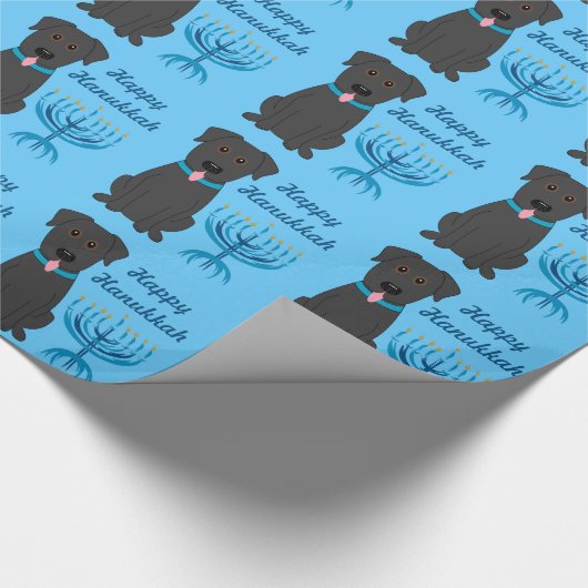 Happy Hanukkah Black Lab Menorah Wrapping Paper Cadeaupapier (Hoek)