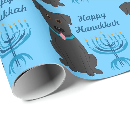 Happy Hanukkah Black Lab Menorah Wrapping Paper Cadeaupapier (Rol Hoek)