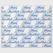 Happy Hanukkah blauw en wit Joods elegant script Cadeaupapier (Vlak)