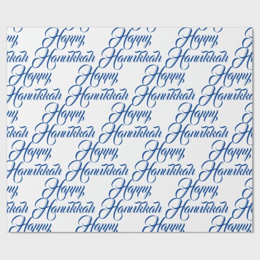 Happy Hanukkah blauw en wit Joods elegant script Cadeaupapier (Vlak)