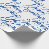 Happy Hanukkah blauw en wit Joods elegant script Cadeaupapier (Hoek)