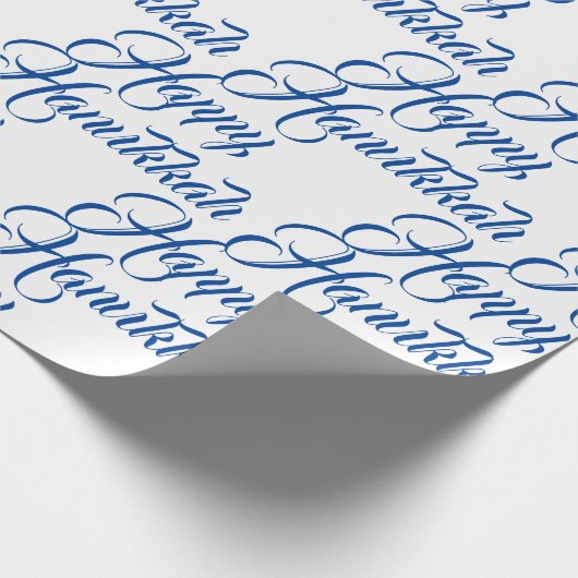 Happy Hanukkah blauw en wit Joods elegant script Cadeaupapier (Hoek)