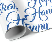 Happy Hanukkah blauw en wit Joods elegant script Cadeaupapier (Rol Hoek)