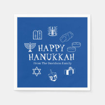 Happy Hanukkah blauw en witte aangepaste familiena
