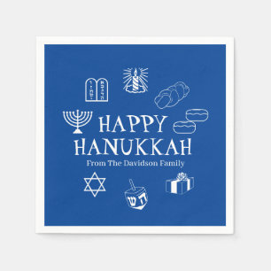 Happy Hanukkah blauw en witte aangepaste familiena Servet