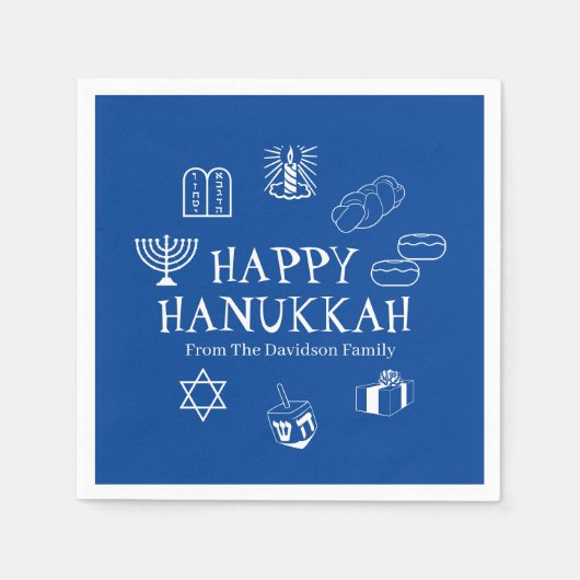 Happy Hanukkah blauw en witte aangepaste familiena Servet (Voorkant)