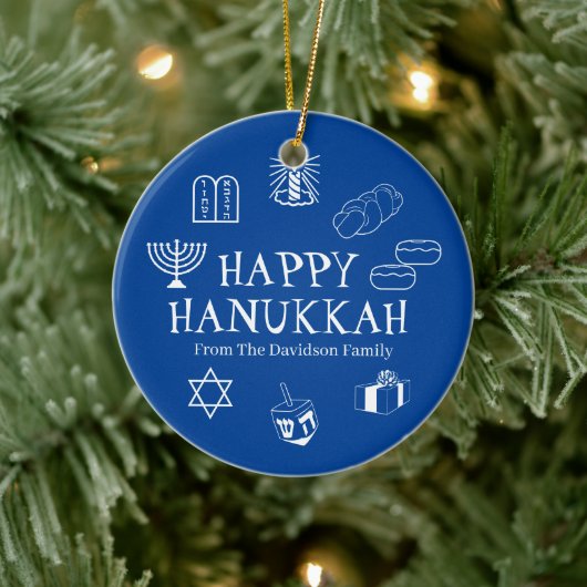 Happy Hanukkah blauw en witte douanenaam gunt Keramisch Ornament (Boom)