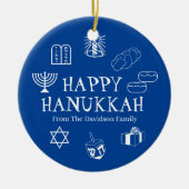Happy Hanukkah blauw en witte douanenaam gunt Keramisch Ornament (Voorkant)