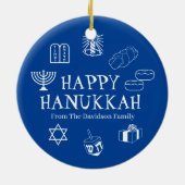 Happy Hanukkah blauw en witte douanenaam gunt Keramisch Ornament (Achterkant)