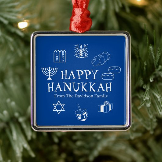 Happy Hanukkah blauw en witte douanenaam gunt Metalen Ornament (Boom)