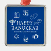 Happy Hanukkah blauw en witte douanenaam gunt Metalen Ornament (Voorkant)