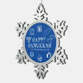 Happy Hanukkah blauw en witte douanenaam gunt Tin Sneeuwvlok Ornament (Rechts)
