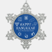 Happy Hanukkah blauw en witte douanenaam gunt Tin Sneeuwvlok Ornament (Voorkant)