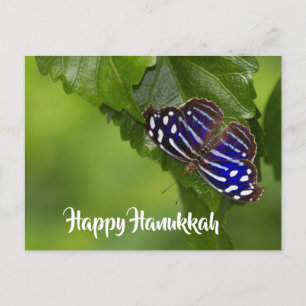 Happy Hanukkah blauw en witte vlinder Feestdagenkaart
