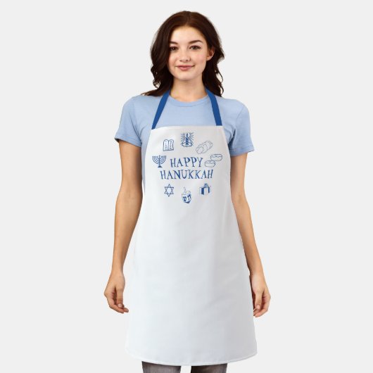 Happy Hanukkah blauw wit aangepast schattig Schort (Gedragen)
